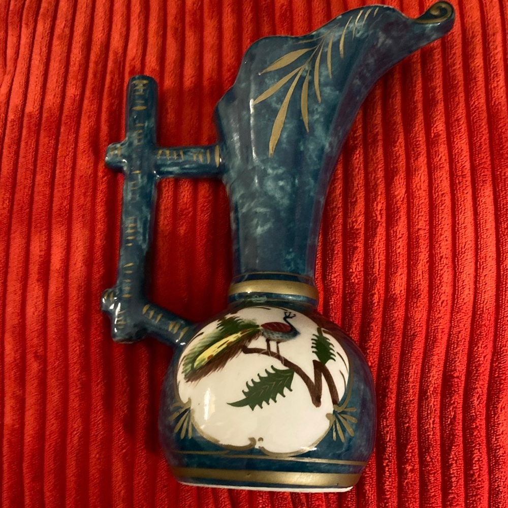 Teal Peacock Ewer Vase